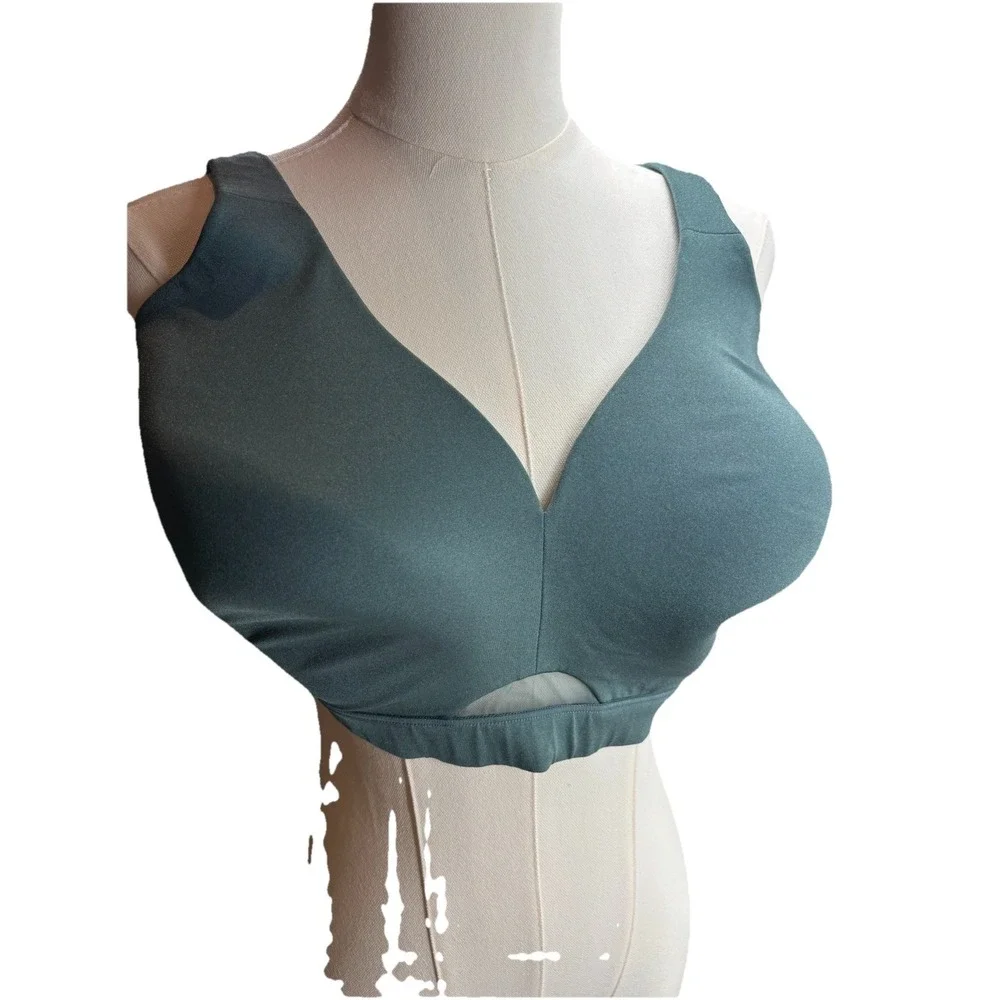 Cacique Lightly‎ Lined Wireless Bra 44D Lane Bryant Green Adjustable Straps EUC